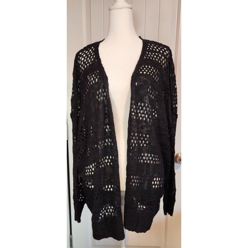NWT Black Crochet Open Front Cardigan Women's Med Boho Goth Festival Cottagecore